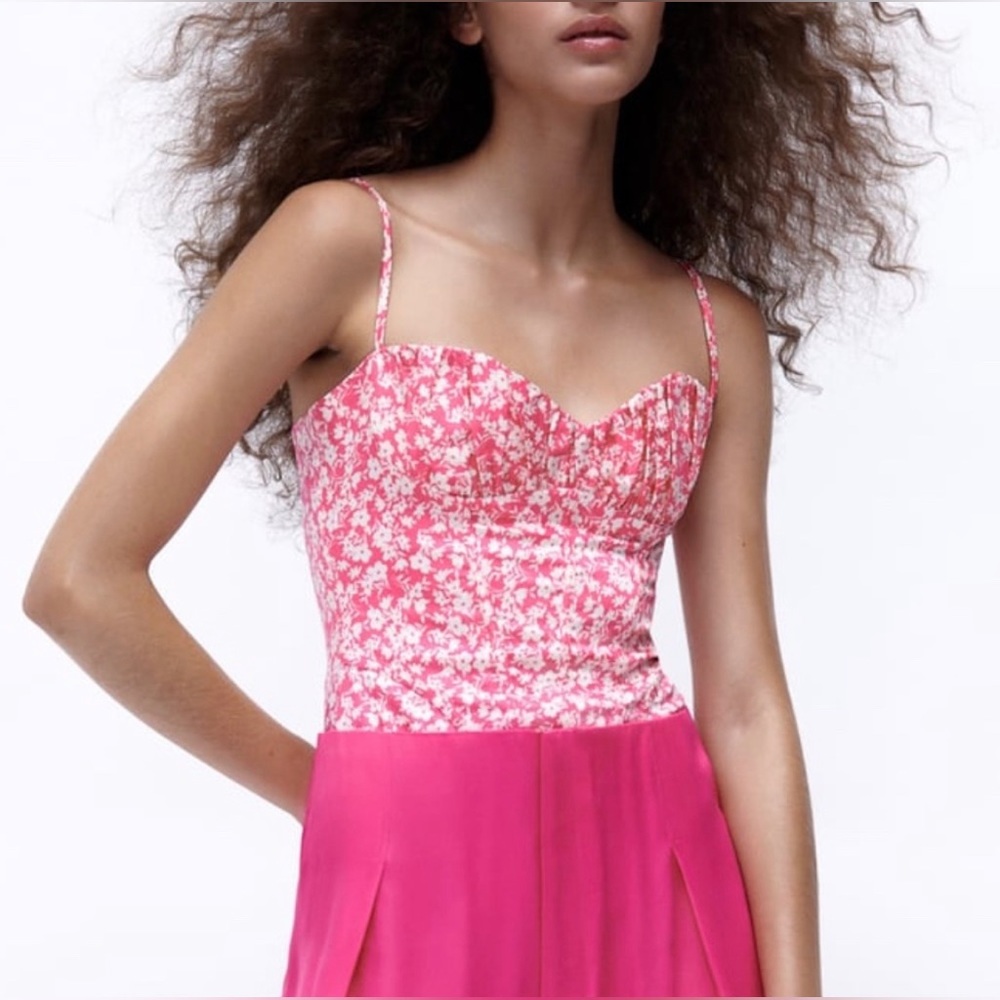 Zara Floral Printed Pink Corset Bodysuit